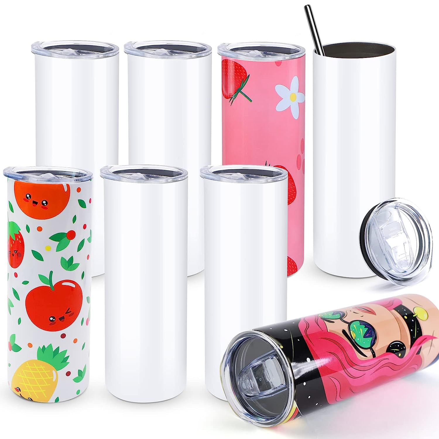 Sublimation Mug White - Htvront-ステンレススリムストレート昇華タンブラー、空白のマグカップ、昇華紙付きカップ、20オンス、8個