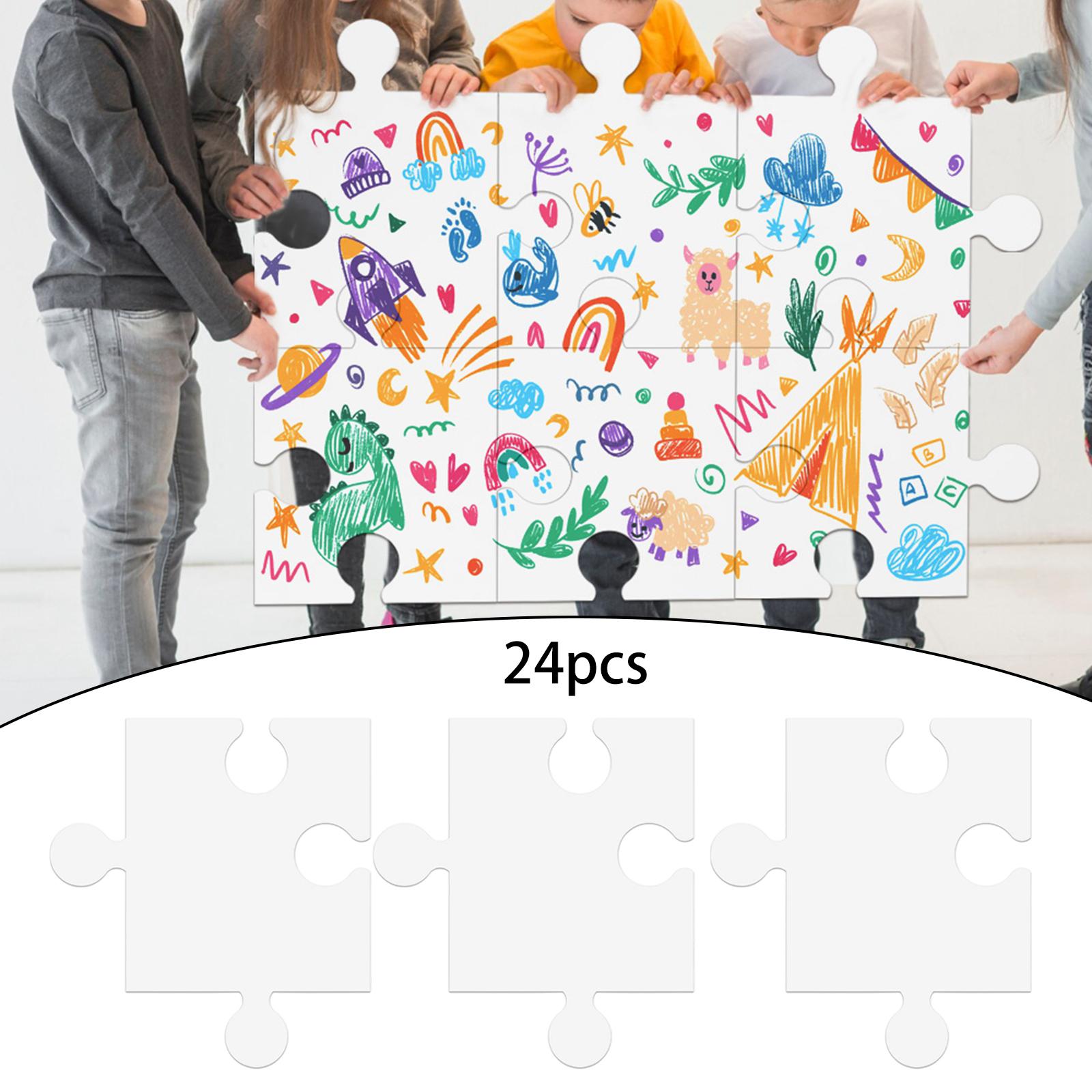 Puzzle Blank White - 子供から大人まで楽しめる、DIYアートプロジェクト用の白いパズル。24枚の白い厚紙で、角が滑らかに処理されており、サイズは30.5cm×28cm。創造的な学習に役立つテンプレート。