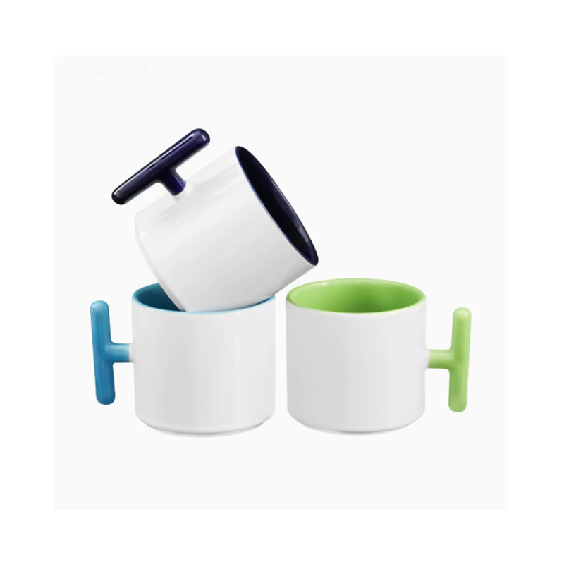 2個セット クリエイティブT字型ハンドル セラミックマグカッ - Sublimation Mug White のレビューと価格